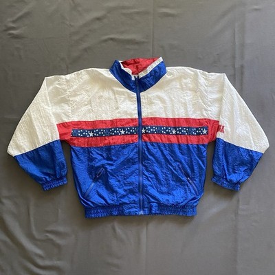 Vintage 1990s Active Exposure Windbreaker Jacket Mens XL Red White Blue USA 90s
