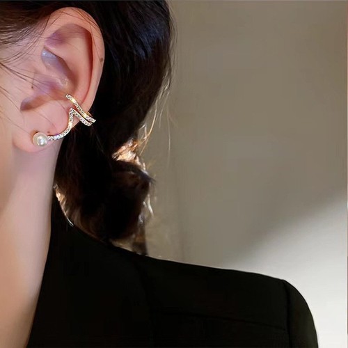 Fashion Gold Plated Pearl Wave Crystal Earrings Stud Women Party Jewelry Gift - Photo 3 sur 7
