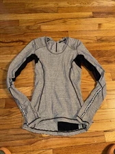 Lululemon Star Runner L/S Athletic Shirt Sz 4 Tonka Stripe Zip Pockets EUC RARE