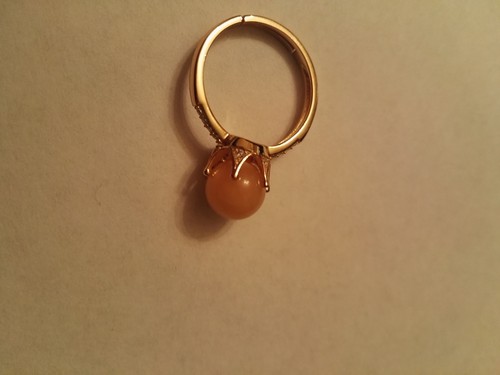 LOVELY ALL NATURAL AMBER & FLAWLESS CREATED DIAMOND 925 STERLING SILVER RING - Picture 4 of 11