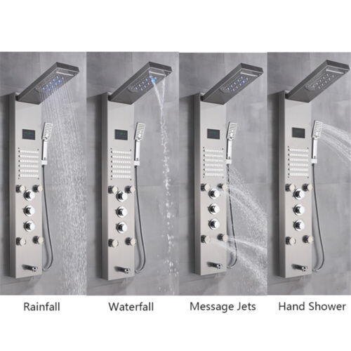 5 funciones LED Panel de ducha Ducha de lluvia Hidromasaje Acero inoxidable LCD - Imagen 15 de 94
