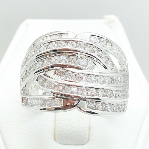 Anillo de compromiso enchapado en oro amarillo blanco R1427 para mujer de moda joyería - Imagen 5 de 8