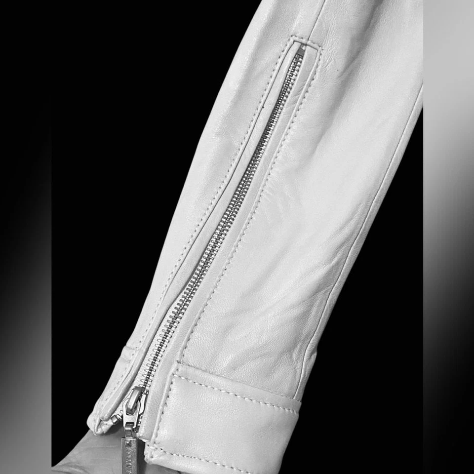 Chaqueta de cuero blanca Affliction | Chaqueta corta de cuero con tachuelas para mujer | NUEVA CON ETIQUETAS XL Foto 4 de 4