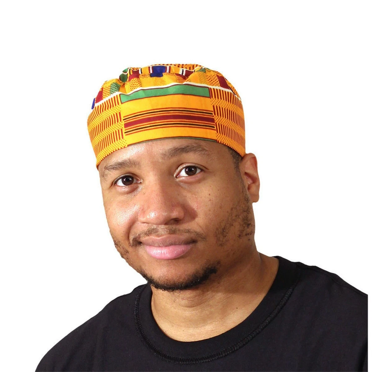 Kente Kufi Hat 5 African Print Men Fashion Cap with Elastic Back