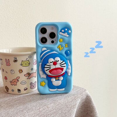 Cute 3D Doraemon Phone Stand Cover Case Fr iPhone 16 PLUS 15 14