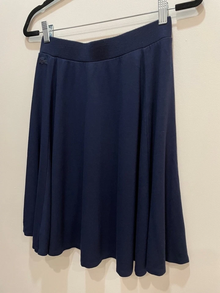 Lacoste Pleated Skater Skirt Womens Size 36 Small Navy Old Money Preppy Tennis - Image 3 of 4