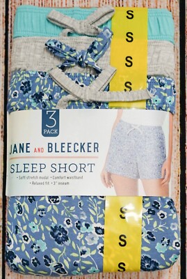 Womens Sz S 3 Pack Jane and Bleecker Sleep Shorts Modal Blend Ditsy Blue NIP