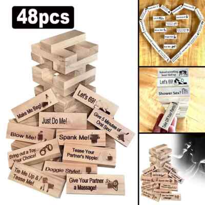 48PCS Stacking Block Tower Fun Toy Set Adult Couples Wood Tumbling Tower Game