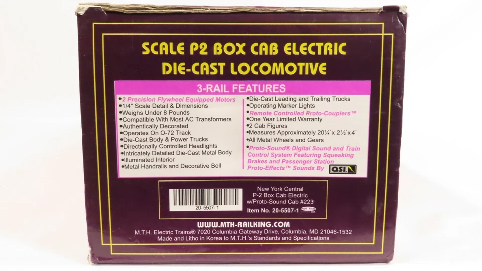 MTH 20-5507-1 New York Central P-2 cabina de caja eléctrica con cabina de protosoido #223 LN Foto 2 de 4