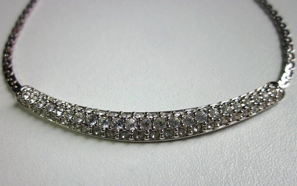 Collana Donna Swarovski Strass Choker Rodiato 1990 Vintage Raro Clip-di 41,5 cm - Immagine 3 di 4