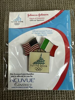 3! Three Olympic Winter Games Pin Flag 2006 Torino USA & Italy Italian American