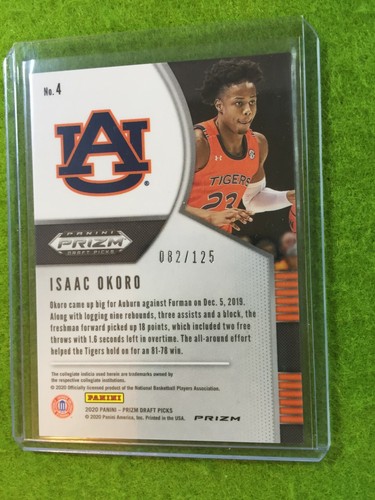 ISAAC OKORO RED PRIZM ROOKIE CARD 2020 Prizm FAST BREAK Isaac Okoro RC SP #/125 - Picture 12 of 12