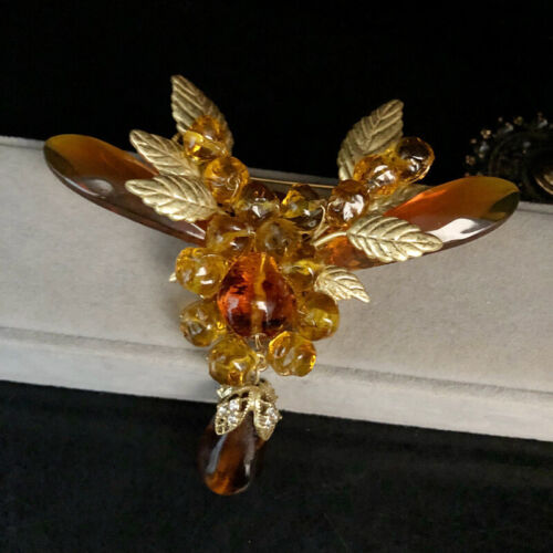 Spilla intrecciata vetro rosso fiore tridimensionale stile palazzo vintage - Foto 3 di 6