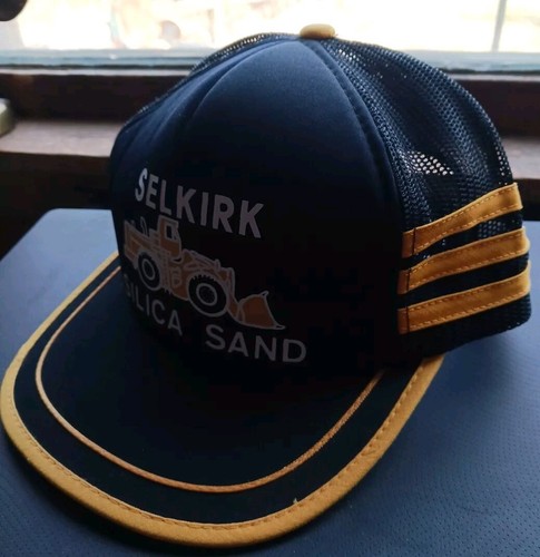 Vintage Three 3 Stripe Trucker Hat Snapback Construction Yellow Black Mesh Korea - Picture 2 of 12