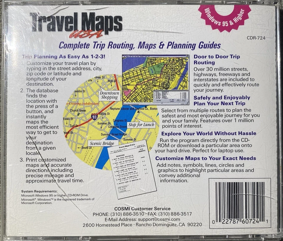 Vintage 1998 Smith Jewel Cosmi Travel Maps USA PC CD ROM Windows 95 Or Higher - Image 2 of 3