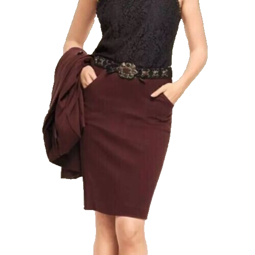 CAbi Skirt 10 Belong Boss Pencil Knit Pockets Zip Slits Stretch Currant Maroon