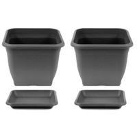 2X Pflanztopf 33 X 33 Cm Kunststoff Incl. Untersetzer Eckig Anthrazit Blumentopf