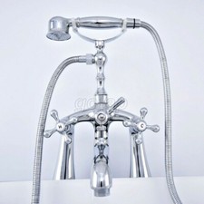 Chrome Brass Deck Mount Clawfoot Bath Tub Filler Faucet With Hand Shower Sprayer