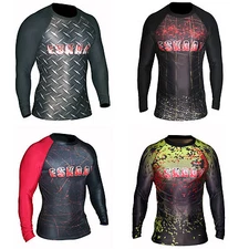 Mens Sublimated Long Sleeve Rash Guard Gym Running Swim Sweat Shirt Compression