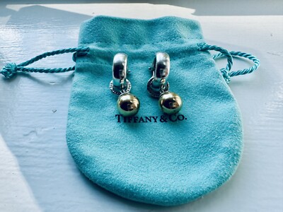 Tiffany Fascination 18k Gold Sterling Silver Hoop Dangle Ball