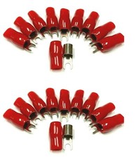20pcs 4 Gauge Crimp Silver SPADE FORK Terminals Connector Wire Cable RED Boots