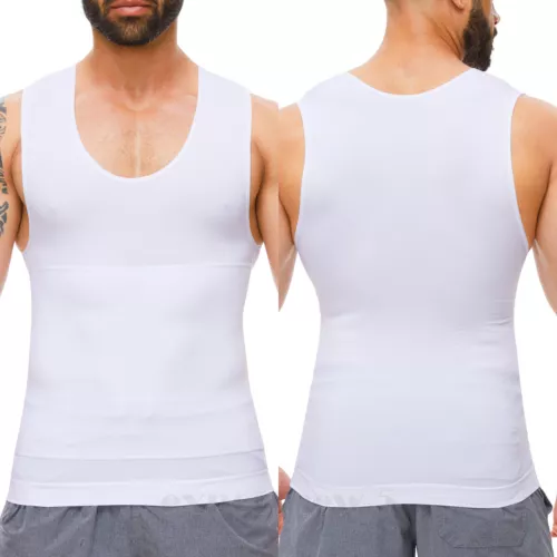 Hombres Camisa de Compresión Control Abdomen Chaleco Apretado Adelgazante Cuerpo Modelador Entrenamiento Grasa - Imagen 19 de 21