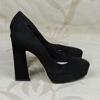 MIU MIU pumps black suede leather high square heel platform design 