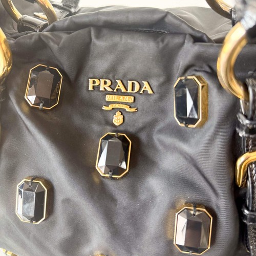 PRADA Black Tessuto Nylon Pietre Jeweled Tote Bag - Picture 9 of 16