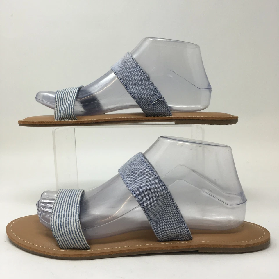 Sandalias antiguas azul marino para mujer 10 correas dobles sin cordones planas deslizables tela azul punta abierta Foto 2 de 4