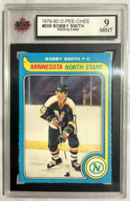 1979-80 O-PEE-CHEE NHL HOCKEY ROOKIE CARD #206 BOBBY SMITH RC STARS KSA 9 MINT