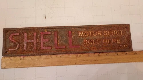 1946 cast iron shell gasoline sign advertising petroliana gas oil vintage pump