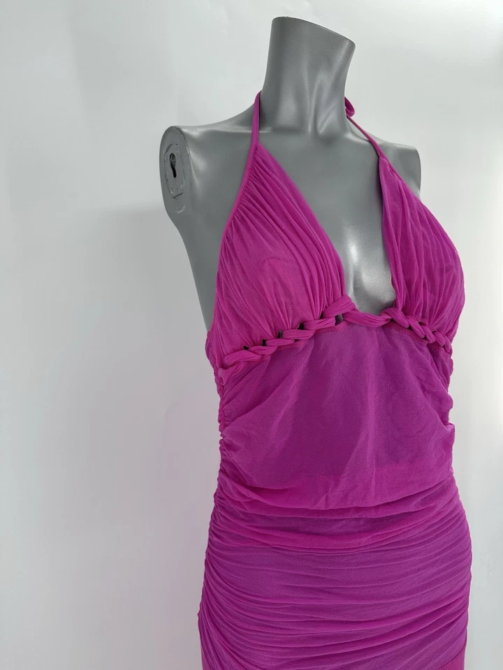 LA PERLA Pink Halter Cover Up Dress & Bikini Top Ruched Sheer Sz 48 US 12 - Image 3 of 4