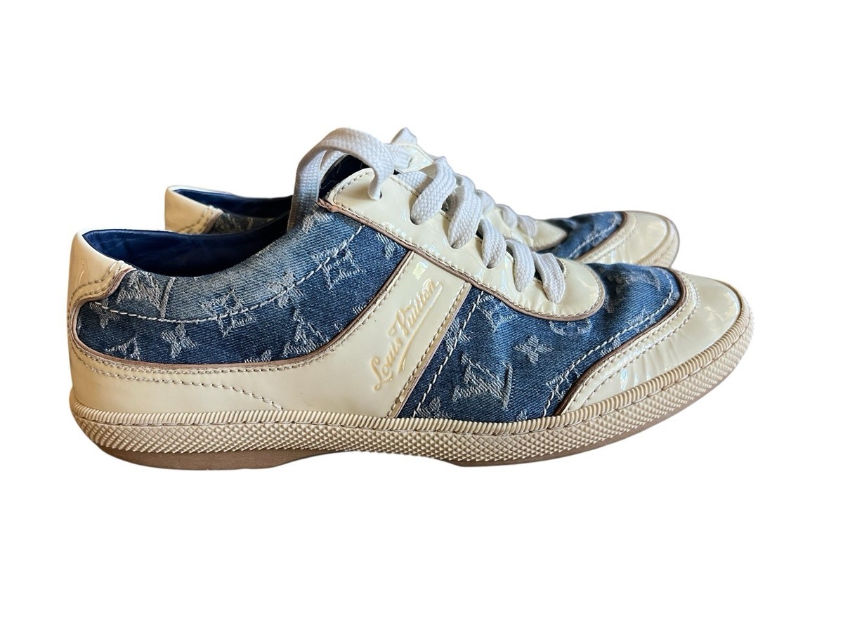 Rare Louis Vuitton 2005 LV Monogram Leather Denim Sneakers Italy