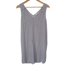 GAP Sleeveless V-Neck Print Shift Dress M White Allover Diamond Print Everyday