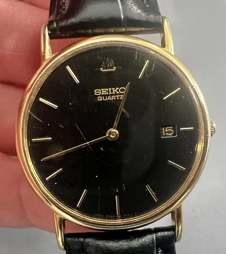 Vintage 1989 Seiko Galaxy 5Y39-7010 Date Black Gold Quartz Mens Watch Works