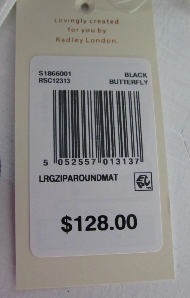 Cartera sin asas Radley London BUTTERFLY grande con cremallera alrededor negra clara nueva con etiquetas $128 Foto 4 de 4