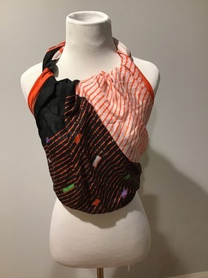 Vintage Style Silk Scarf Geometric Abstract Black Orange Confetti Print Sq ~32''