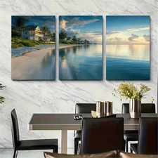 3pcs Serene Coastal Villas Canvas Lux Perfect Wall Art Canvas Framed 50x70cm