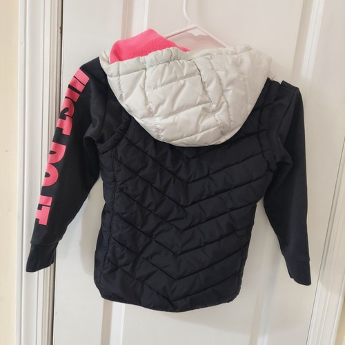 Nike Little Girl's 2Fer Zip-Up Hooded Puffer Vest W Poly Sleeves 6 Med - Picture 6 of 7