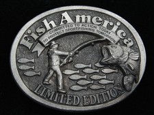 QC01125 VINTAGE 1970s  FISH AMERICA LIMITED EDITION  FISHING CLUB BELT BUCKLE