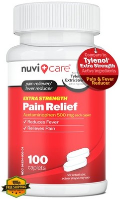 NUVicare Acetaminophen 500mg Extra Strength Pain Relief 100 Caplets