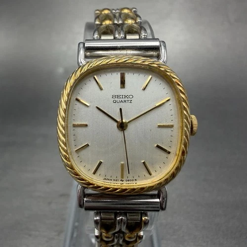 Seiko Watch Women 22mm Silver Dial Two Tone Oval 1421-5410 New Battery Vintage
