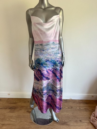 Maxi abito donna Ted Baker TB 2 UK 10 rosa medio acquerello scollo cappuccio slip NUOVO - Foto 15 di 18