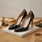 Manolo Blahnik Pumps Black Patent Leather Pointed Toe Heel Women's IT37 US7