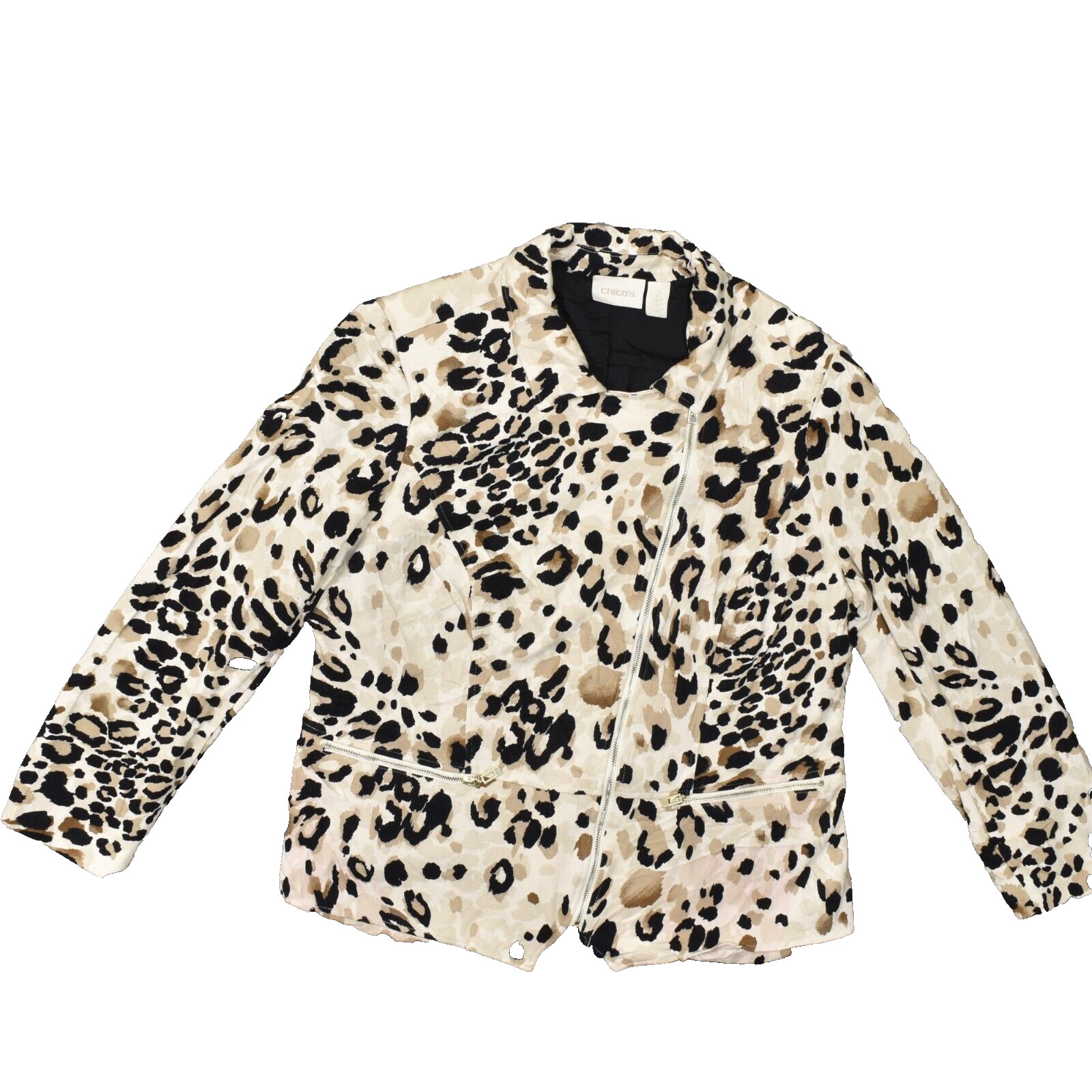 Chico's Women's Size 2 Basic Jacket Brown Cheetah… - image 1
