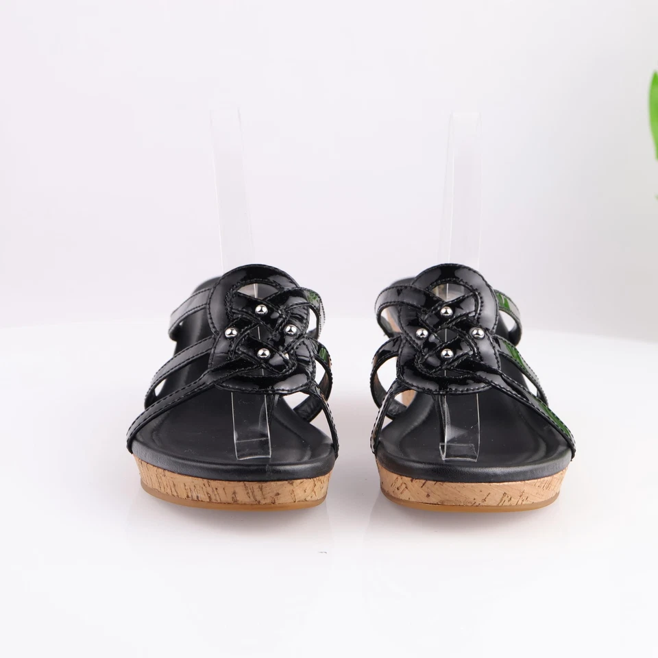 Sandalias Cole Haan para mujer talla 10B charol negro cuña corcho tanga D41526 Foto 2 de 4