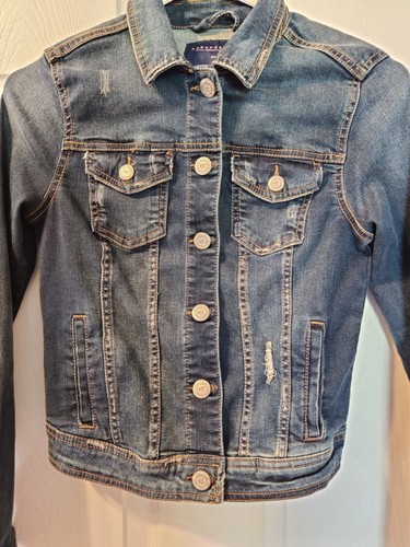Giacca jeans Aeropostale invecchiato denim blu chiusura bottoni donna tg small petite - Foto 3 di 8