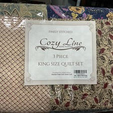 3-PC COZY LINE HOME FASHIIONS PATCHWORK QUILT SET KING QUILT 106x92 NEW
