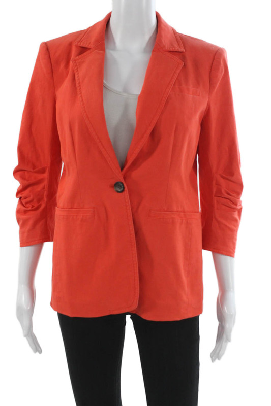 Cinq A Sept Women Orange Collared Button Cotton Blend 3/4 Sleeve Blazer Size 2
