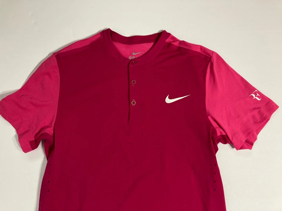 Nike Roger Federer RF Cincinnati 2015 Henley Tennis Polo Shirt M Pink 646110-607 - Image 2 of 4
